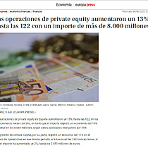 Las operaciones de private equity aumentaron un 13% hasta las 122 con un importe de ms de 8.000 millones